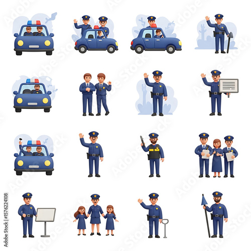 Cartoon Officers, Patrol Cars, Crime Scene Equipment, Safety Signs, Surveillance Icons, Handcuffs, Traffic Tools -Massive 3D Police Clipart Pack & Law Enforcement Accessories Crime Prevention Month   