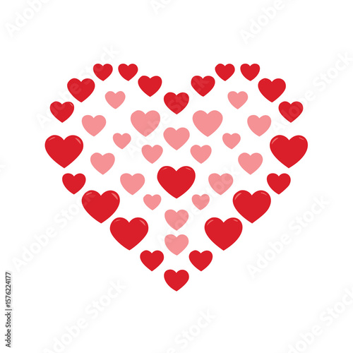Red and pink hearts forming a large heart shape love romance