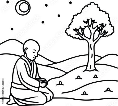 Serene Monk's Desert Prayer A Lone Figure Finds Peace in Solitude