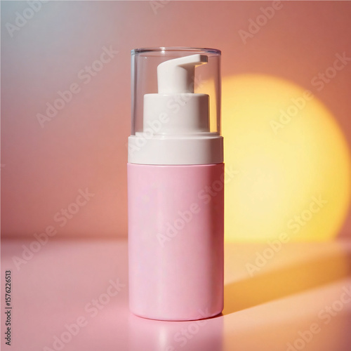 Bottle of perfume on pink background