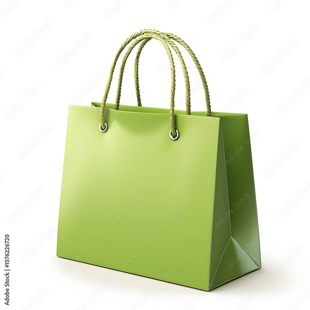 A vibrant lime green shopping bag against a plain white background. A vibrant lime green shopping bag against a plain white background.