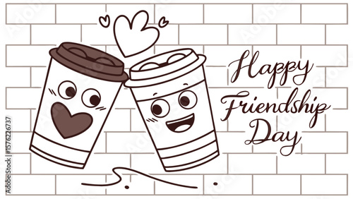 Happy friendship day with cute coffee cups vector illustration for greeting card and social media post design