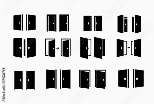 open and closed office doors icon set vector template