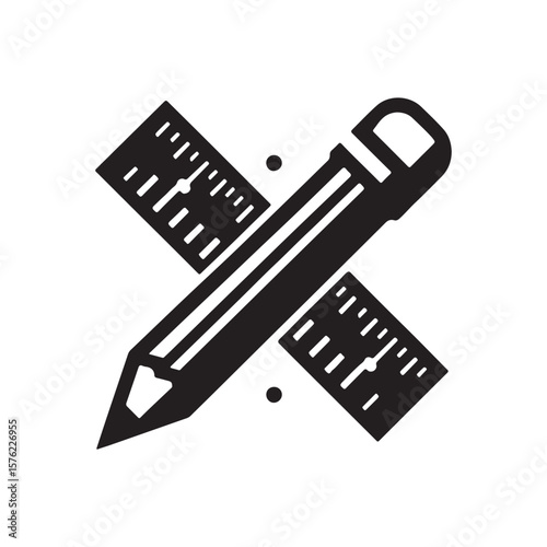 Silhouette Pencil and Ruler Vector Illustration, School instrument , black vector pencil and ruler image.