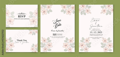 Editable Elegant Floral Wedding Invitation Set with RSVP Design