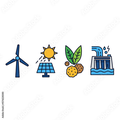 Renewable Energy Sources Icons Flat Icon