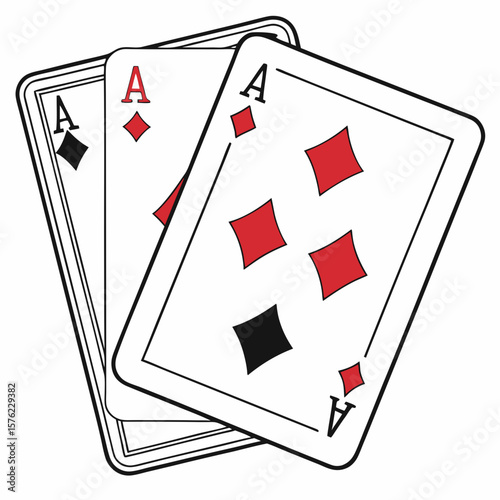 Close-Up of Three Playing Cards Showing Aces in Different Suits for Card Game Enthusiasts Visualization