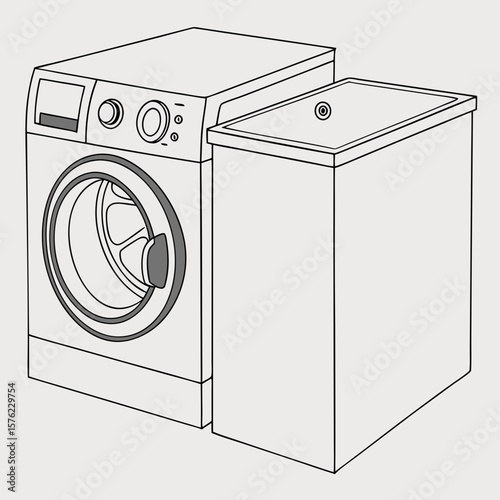 Minimalist Illustration of a Washing Machine and Dryer Set with Clean Lines and Simple Design in a monochromatic style suitable for technical