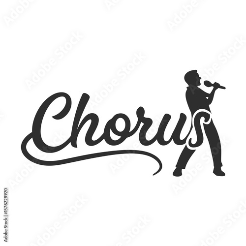 Dynamic musical group logo featuring a singer silhouette alongside the word chorus in flowing script emphasizing harmony and performance energy
