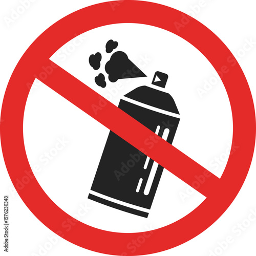 Isolated illustration silhouette spray paint for 
sign prohibiting painting in this area, no vandalism sign