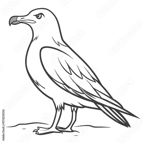 Detailed Black and White Line Drawing of an Ornate Eagle with Sharp Beak and Elegant Wing Details for Artistic Illustration or Coloring Pages