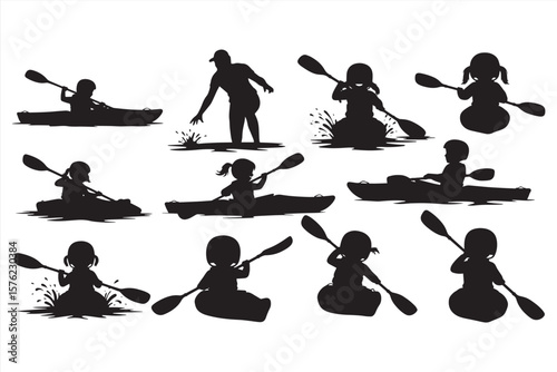 silhouettes of men from kayaks 