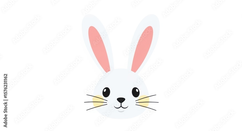 Fototapeta premium Cute cartoon white bunny rabbit face with pink ears and whiskers