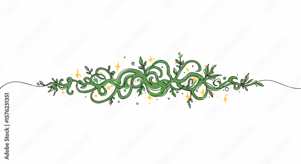 custom made wallpaper toronto digitalAn elegant and vibrant illustration of a green vine design, filled with a whimsical touch of nature, gracefully curving along a delicate line.