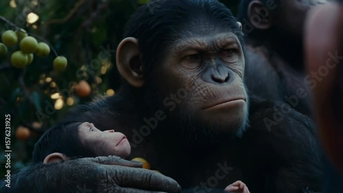 A primate parent holds its baby primate