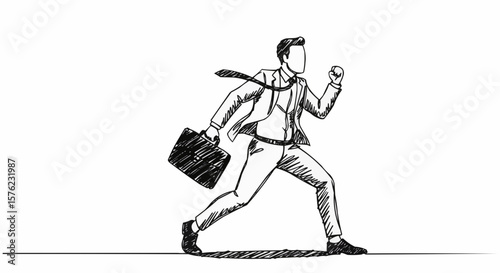 A dynamic sketch of a businessman confidently striding forward with a briefcase in hand.