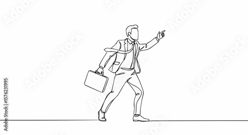 A line drawing of a determined businessman in suit walking with a briefcase.