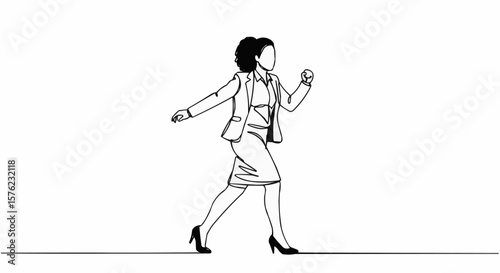 Businesswoman running with determination in minimalist sketch.