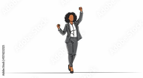 A woman in business attire celebrating success.