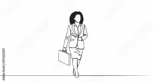 Elegant woman in business suit, minimalist line art.