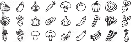 Collection of Vegetable Icons  A Diverse Set of Fresh Produce Illustrations