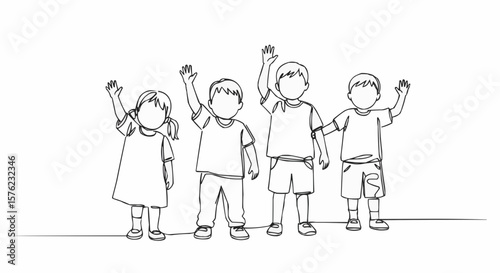 Group of kids waving with cheerful and innocence moment.