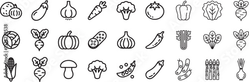 Extensive Collection of Vegetable Icons A Diverse Set of Line Art Graphics