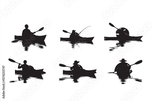 silhouettes of men from kayaks 