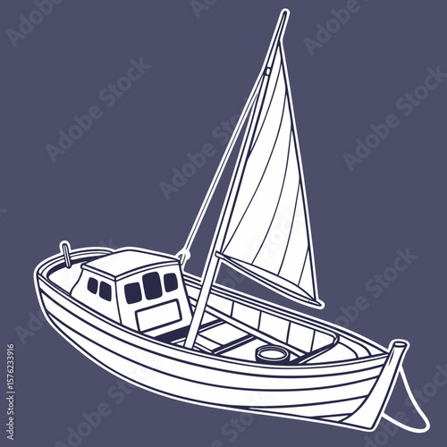 Minimalistic Line Drawing of a Small Sailing Yacht Showcasing Elegant Maritime Craftsmanship and Nautical Design with Simple Artistic Style