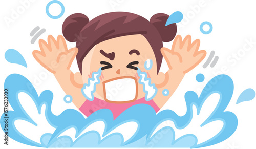 溺れている女の子　プール　海水浴