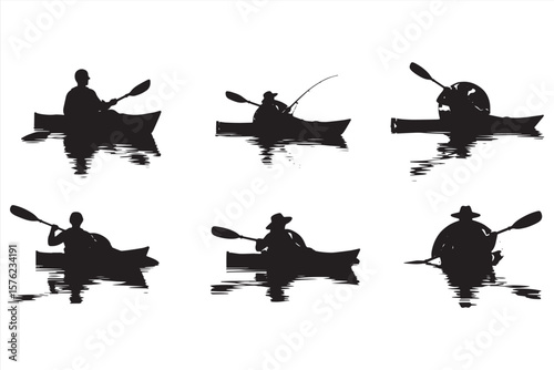 silhouettes of men from kayaks 