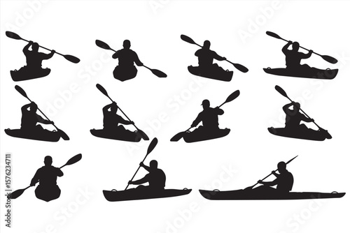 silhouettes of men from kayaks 