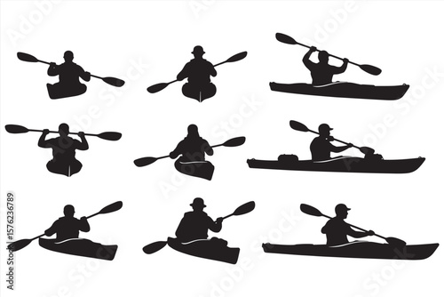 silhouettes of men from kayaks 