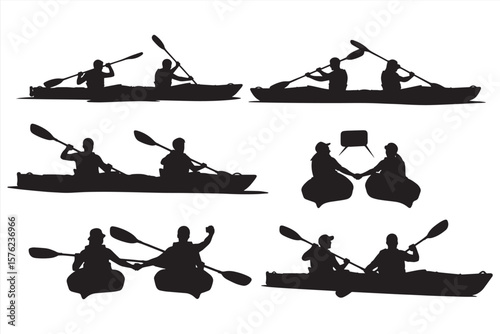 silhouettes of men from kayaks 