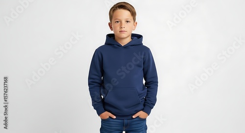 Boy Wearing a Navy Blue Hoodie Casual Style for Kids