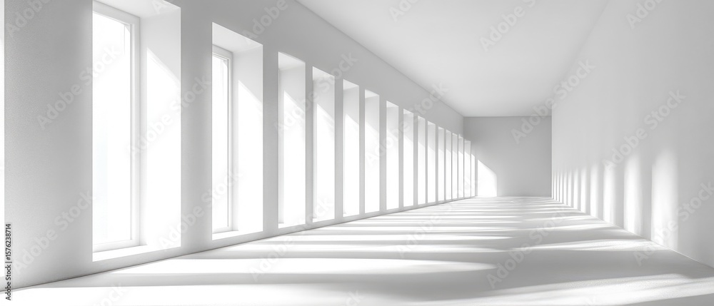 Fototapeta premium Empty white corridor with many windows.