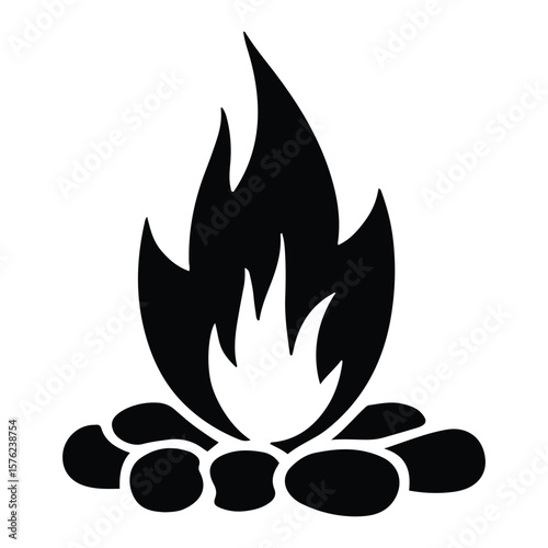 Campfire Silhouette Icon for Outdoor and Adventure Designs
