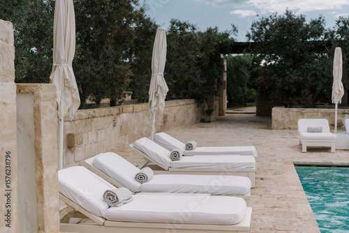 swimming pool in the luxury resort with olive trees	