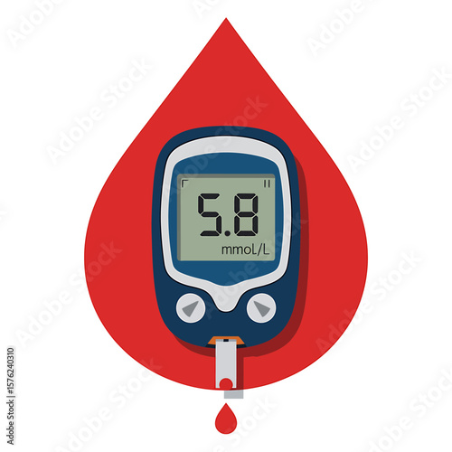 Digital Illustration Glucose Meter Reading 5.8 mmol/L - Blood Sugar Monitoring
