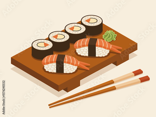 Delicious Japanese Sushi A Digital Illustration of Fresh Seafood Delights