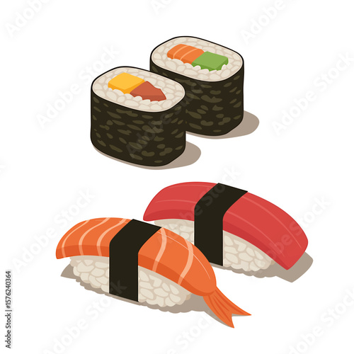 Delicious Sushi Illustration A Digital Drawing of Maki and Nigiri