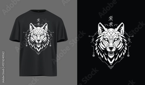 Futuristic Wolf Vector – White Cyberpunk Animal Head Design on Black Background