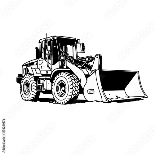 black and white lineart vector illustration of a bulldozer heavy equipment vehicles