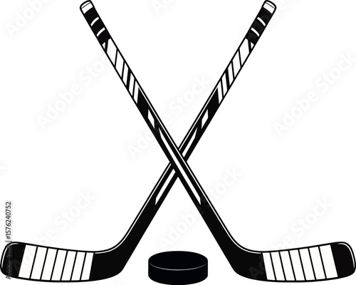 Crossed Hockey Sticks and Puck A Black and White Illustration