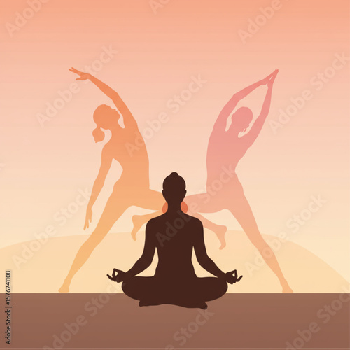 Yoga and Meditation Practice Silhouette Illustration
