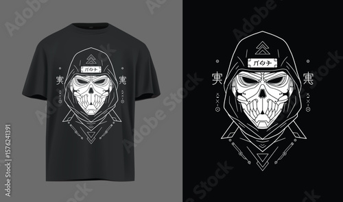 Urban Ninja Mask Vector – White Futuristic Streetwear Symbol on Black