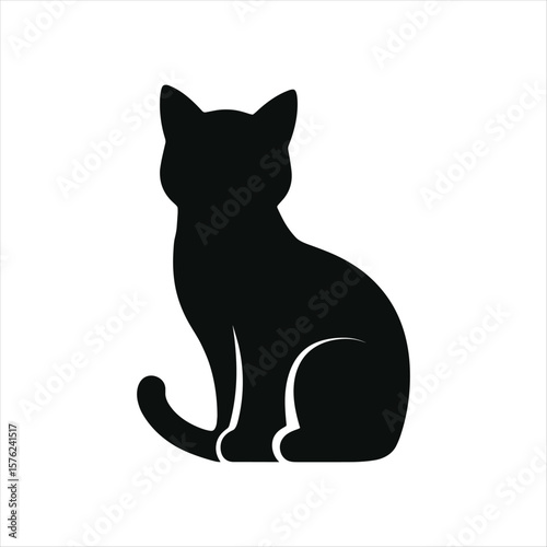 Black cat silhouette sitting on a white background feline animal