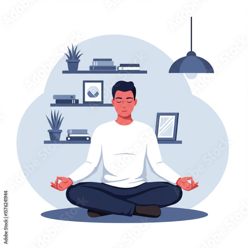 Man Meditating at Home for Relaxation and Mental Well-being