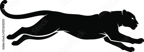 A sleek panther leaps forward, isolated on white background, embodying speed and agility