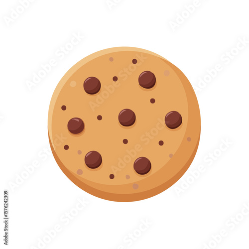 A delectable chocolate chip cookie, a classic sweet treat, is a perfect snack. The round cookie is golden brown with rich chocolate chips
